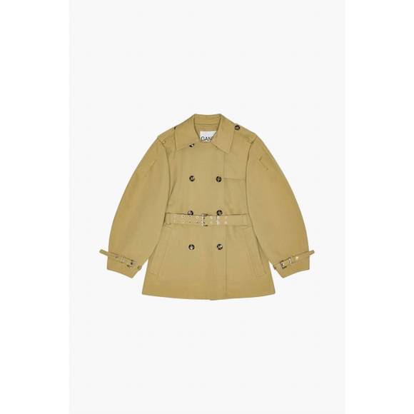 NEW GANNI heavy twill midi trench coat in boa - Picture 6 of 7